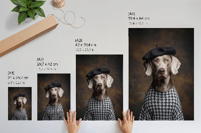 Wandposter Hund mit Baskenmütze und gemusterter Weste – Eleganz