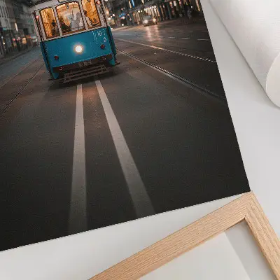 Kunstdruck auf Leinwand abendliche Straßenbahnlichter im Retro-Stil
