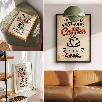 Wandposter mit Motiv einer Tasse im Retro-Café-Stil