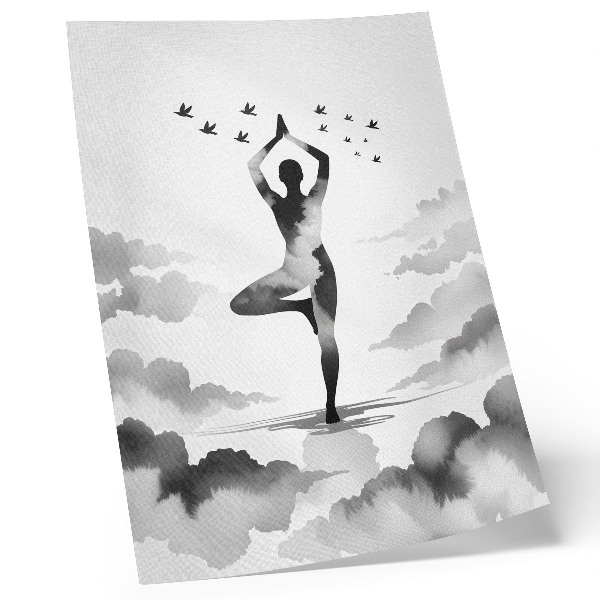 Wandposter Schwarz-weiße Silhouette in den Wolken mit Vögeln