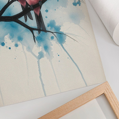 Kunstdruck leinwand Vogelpaar auf einem Ast vor abstraktem Hintergrund