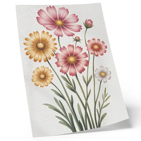 Poster mit gelben und rosa Blüten in einem üppigen Strauß