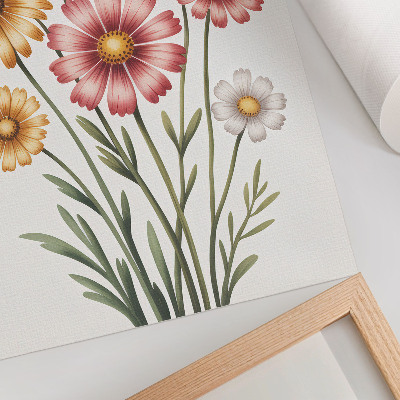 Poster Gelbe und rosa Blüten in einem üppigen Strauß