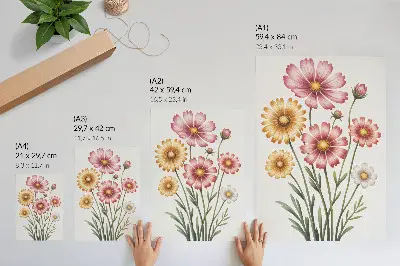Poster mit gelben und rosa Blüten in einem üppigen Strauß