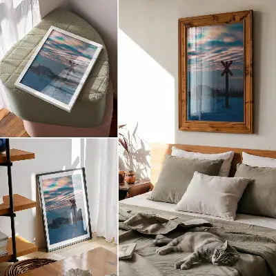 Kunstdruck auf Leinwand atmosphärische Winterlandschaft mit bunten Wolken und einsamem Schild
