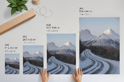 Wandposter Winterlandschaft, Berge, Straßenkurven, Schönheit