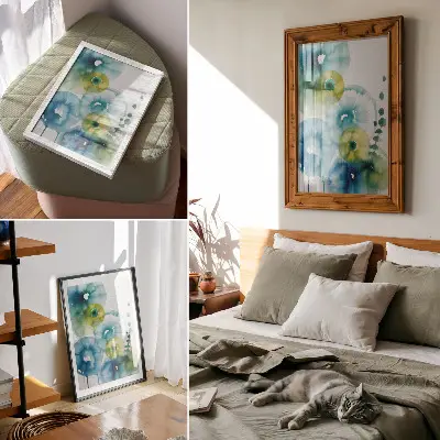 Poster abstrakte moderne Kunst in Blau und Grün