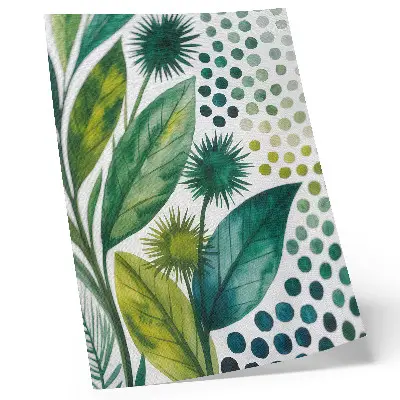 Kunstdruck auf Leinwand mit Motiv grüner Blätter und Punkte im Boho-Stil für eine frische Natur-Optik