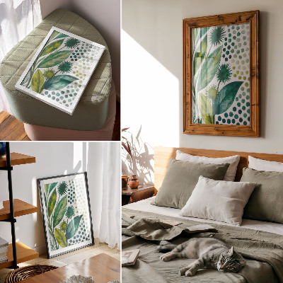 Kunstdruck leinwand Grüne Blätter, Punkte, Natur, Frische, Boho