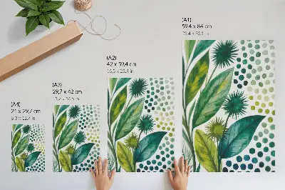 Kunstdruck auf Leinwand mit Motiv grüner Blätter und Punkte im Boho-Stil für eine frische Natur-Optik
