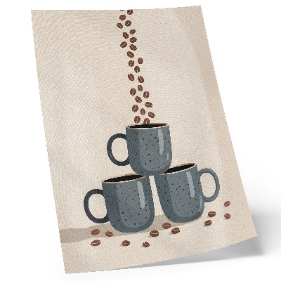Poster Graue Tassen und cremefarbener Hintergrund mit Kaffeebohnen