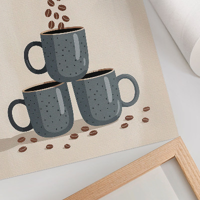 Poster Graue Tassen und cremefarbener Hintergrund mit Kaffeebohnen