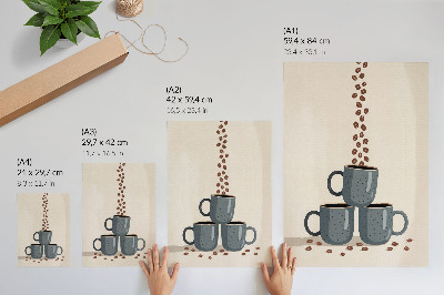 Poster Graue Tassen und cremefarbener Hintergrund mit Kaffeebohnen