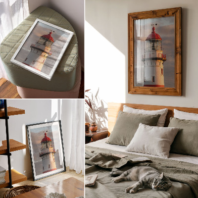 Kunstdruck leinwand Roter Leuchtturm, Sonnenuntergang, ruhig