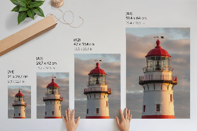Kunstdruck leinwand Roter Leuchtturm, Sonnenuntergang, ruhig
