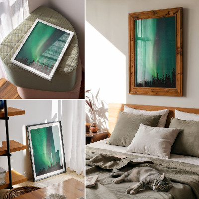 Poster Aurora grüne Bäume Nacht magische Natur