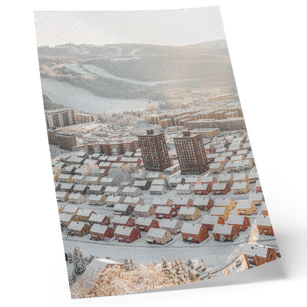 Poster Winterlandschaft mit schneebedeckten Häusern