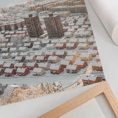 Poster Winterlandschaft mit schneebedeckten Häusern