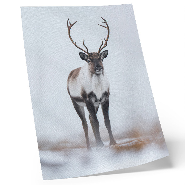 Wandposter Rentiere in einer Winterlandschaft, warme Farbtöne, modern