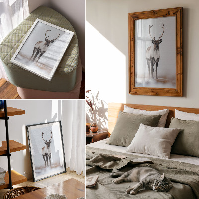 Wandposter Rentiere in einer Winterlandschaft, warme Farbtöne, modern