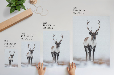 Wandposter Rentiere in einer Winterlandschaft, warme Farbtöne, modern