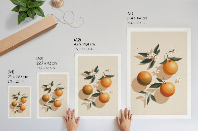 Kunstdruck leinwand Saftige Orangen, grüne Blätter, weiße Blüten