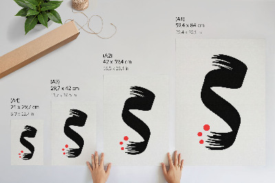 Wandposter Schwarze Form, roter Kreis, heller Hintergrund