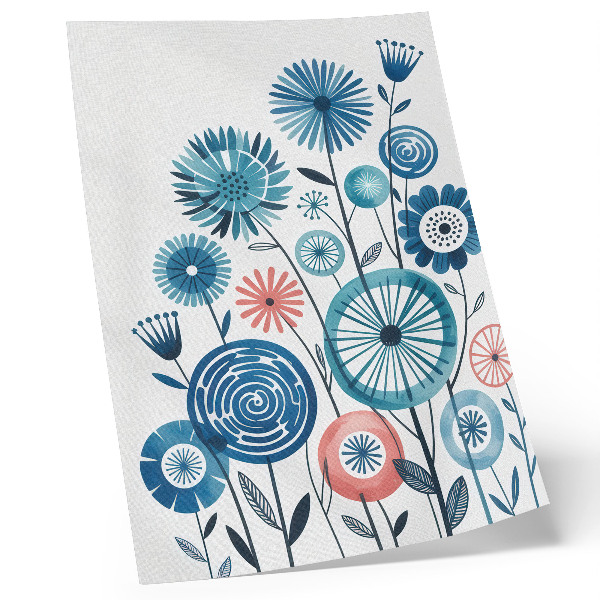 Poster Moderne blaue Blumen auf weißem Hintergrund