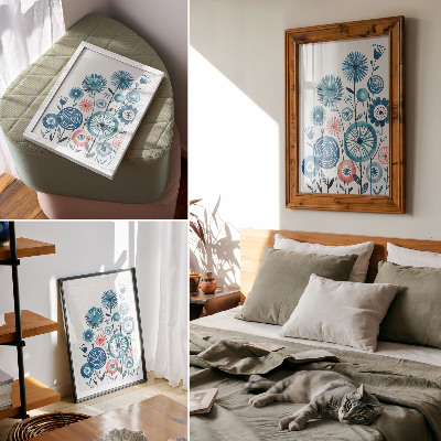 Poster Moderne blaue Blumen auf weißem Hintergrund