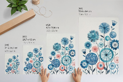 Poster Moderne blaue Blumen auf weißem Hintergrund
