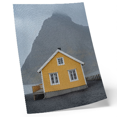 Kunstdruck leinwand Gelbes Haus, Berg, Minimalismus, Einfachheit, Frieden