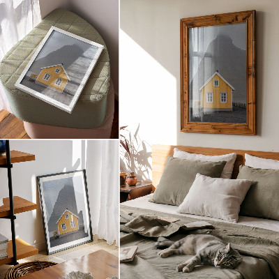 Kunstdruck leinwand Gelbes Haus, Berg, Minimalismus, Einfachheit, Frieden