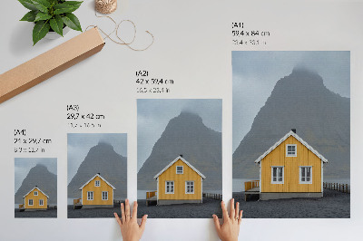Kunstdruck leinwand Gelbes Haus, Berg, Minimalismus, Einfachheit, Frieden