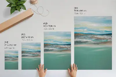 Wandposter abstraktes Kunstwerk in Blau Grün und Creme