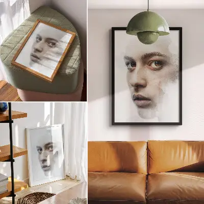 Kunstdruck auf Leinwand ein zartes Gesicht mit geheimnisvoller Atmosphäre