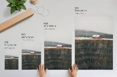 Kunstdruck leinwand Scheune am Hang, Winterlandschaft, Wald, Nebel