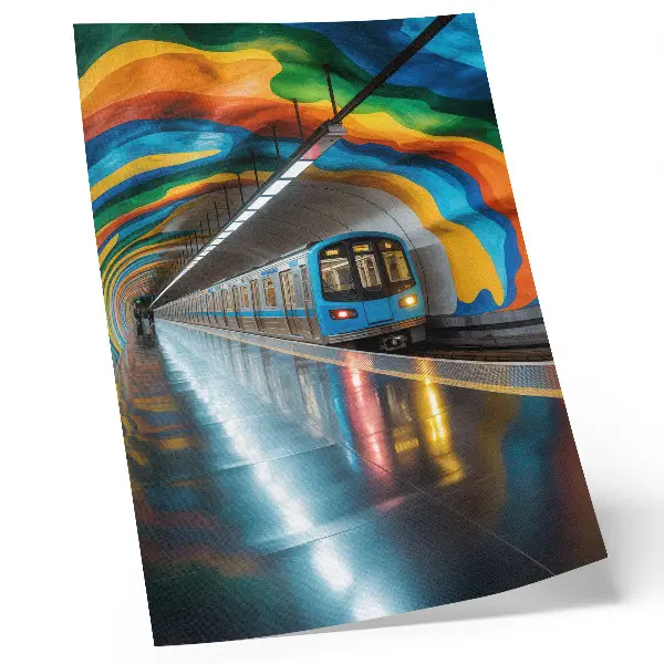 Wandposter die Decke über der U-Bahn in leuchtenden Regenbogenfarben