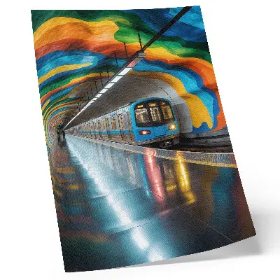 Wandposter die Decke über der U-Bahn in leuchtenden Regenbogenfarben