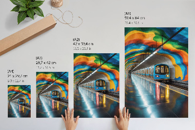 Wandposter Die Decke über der U-Bahn leuchtet in leuchtenden Regenbogenfarben.