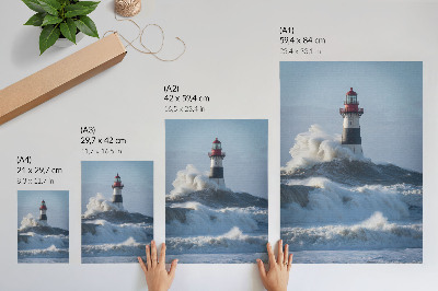 Poster Wellen, die gegen den Leuchtturm schlagen, starker Kontrast, die Kraft der Natur