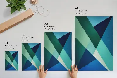 Kunstdruck auf Leinwand grüne und blaue Dreiecke mit unterschiedlicher Intensität