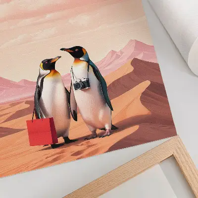 Wandposter surreale Landschaft mit Pinguinen in der Wüste