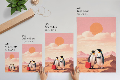 Wandposter Pinguine in der Wüste – surreale Landschaft