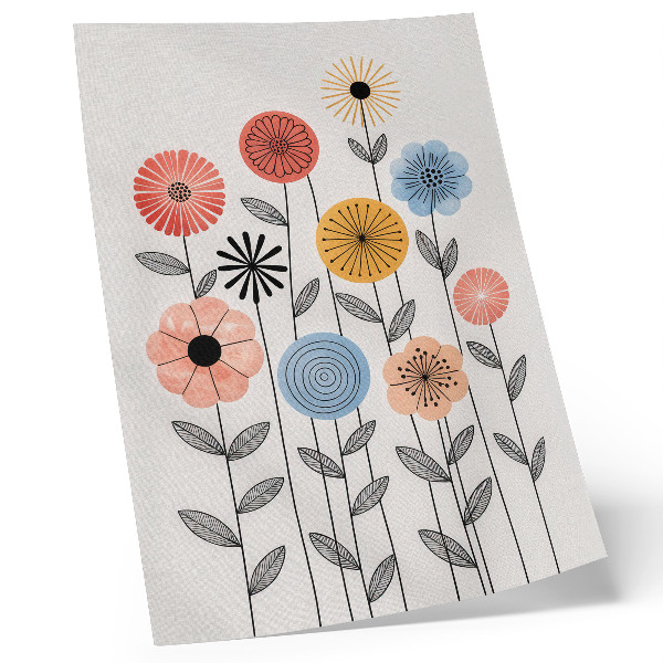 Wandposter Bunte Blumen auf weißem Hintergrund im Retro-Stil