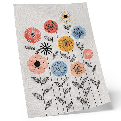 Wandposter Bunte Blumen auf weißem Hintergrund im Retro-Stil