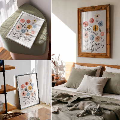 Wandposter Bunte Blumen auf weißem Hintergrund im Retro-Stil