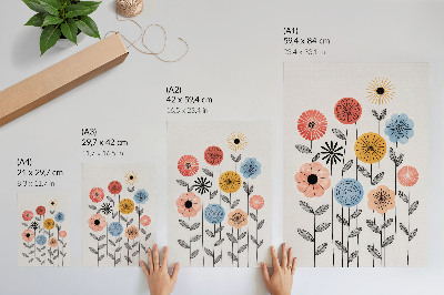 Wandposter Bunte Blumen auf weißem Hintergrund im Retro-Stil
