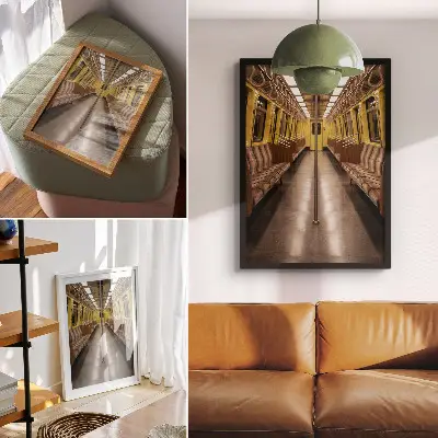 Leinwand-Kunstdruck modernes Metro-Interieur aus gelbem Holz
