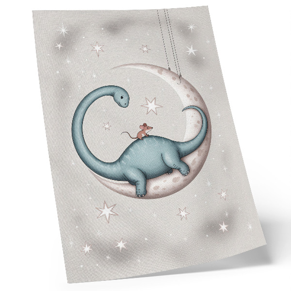 Wandposter Dinosaurier auf dem Mond, Sterne, pastellfarbener Weltraum