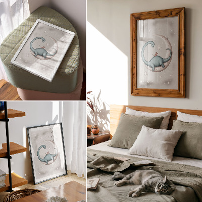 Wandposter Dinosaurier auf dem Mond, Sterne, pastellfarbener Weltraum